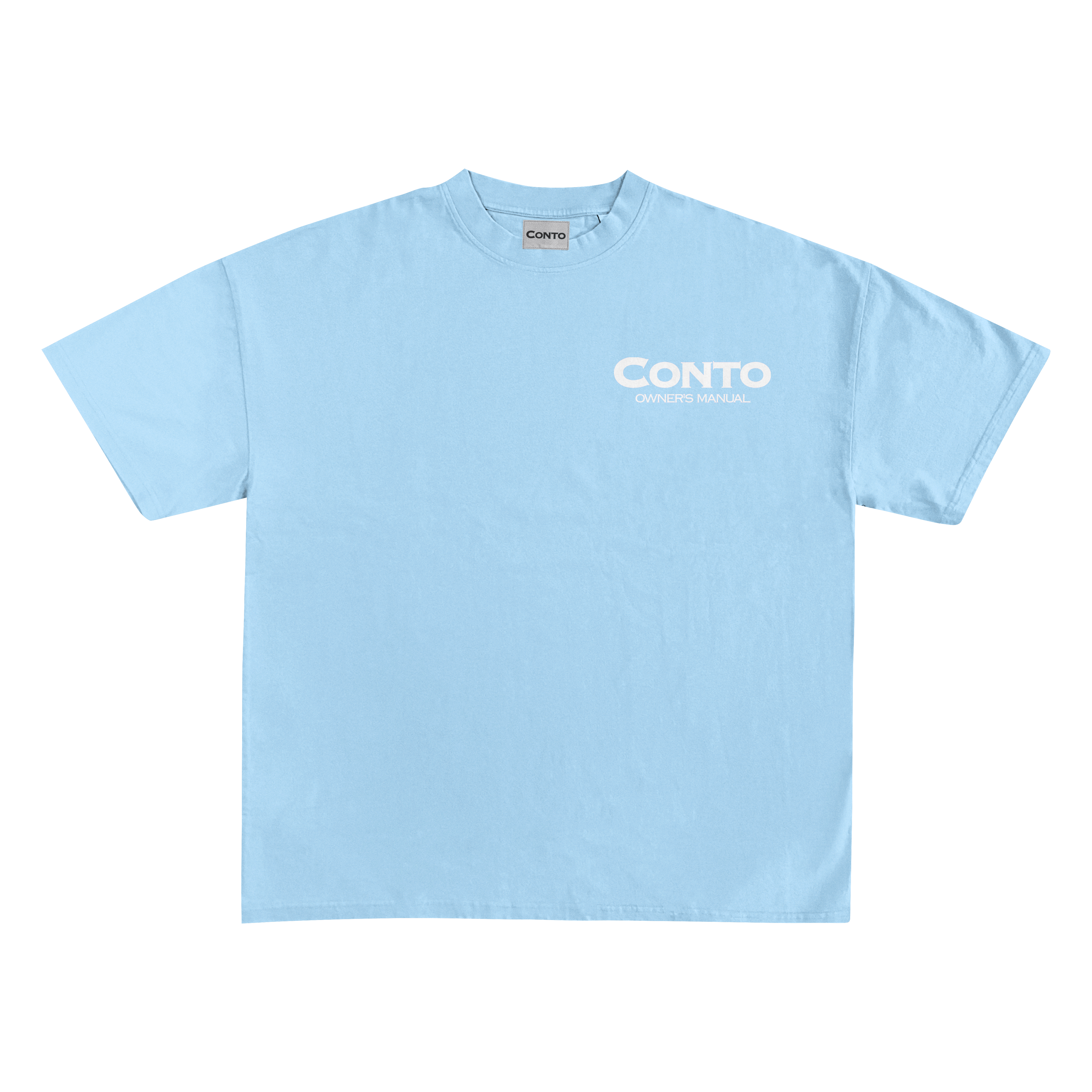 CONTO OWNERS MANUAL T-SHIRT - LIGHT BLUE & WHITE.