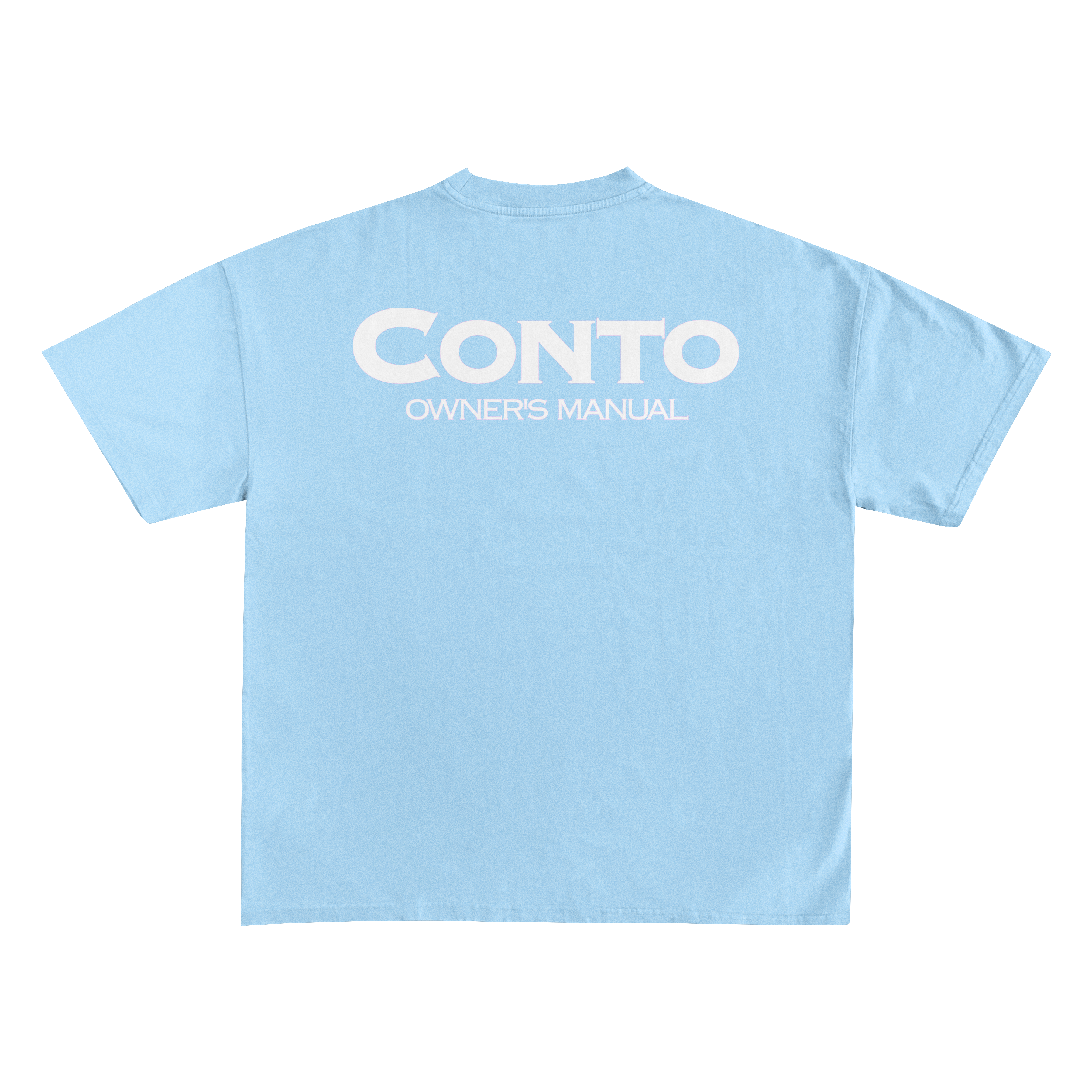 CONTO OWNERS MANUAL T-SHIRT - LIGHT BLUE & WHITE.