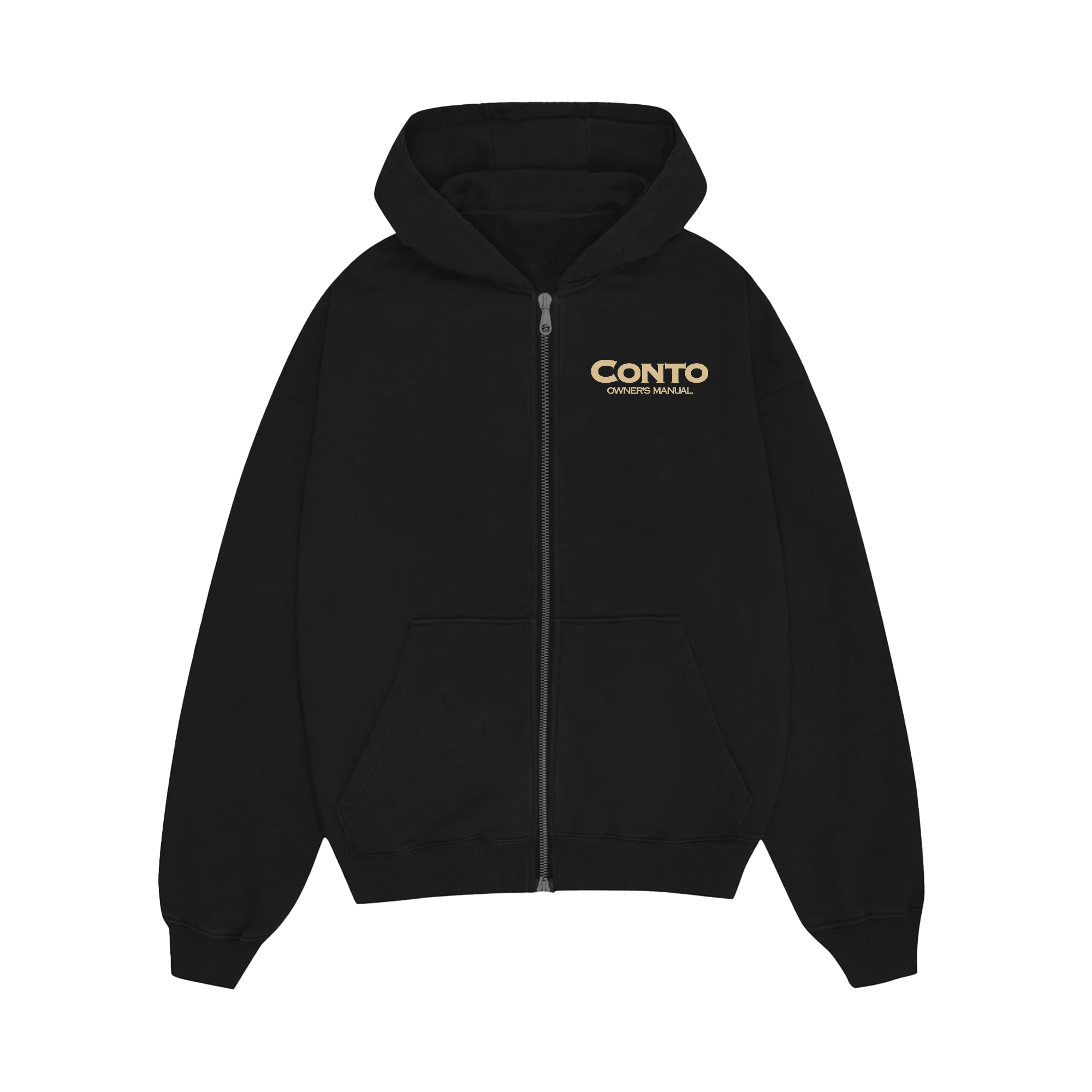 CONTO OWNERS MANUAL ZIP UP HOODIE - BLACK & CREAM.