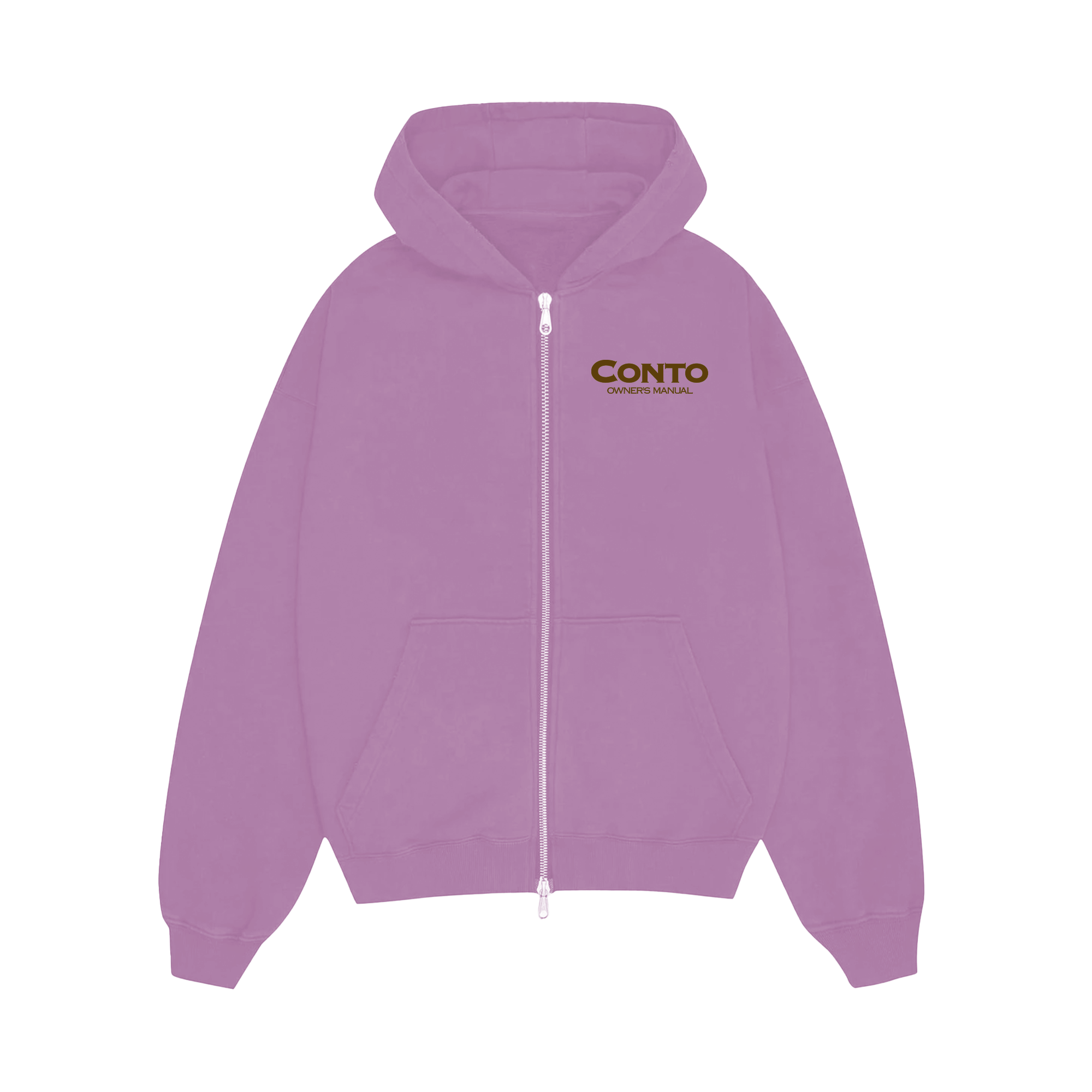 CONTO OWNERS MANUAL ZIP UP HOODIE - BABY PINK & BROWN.