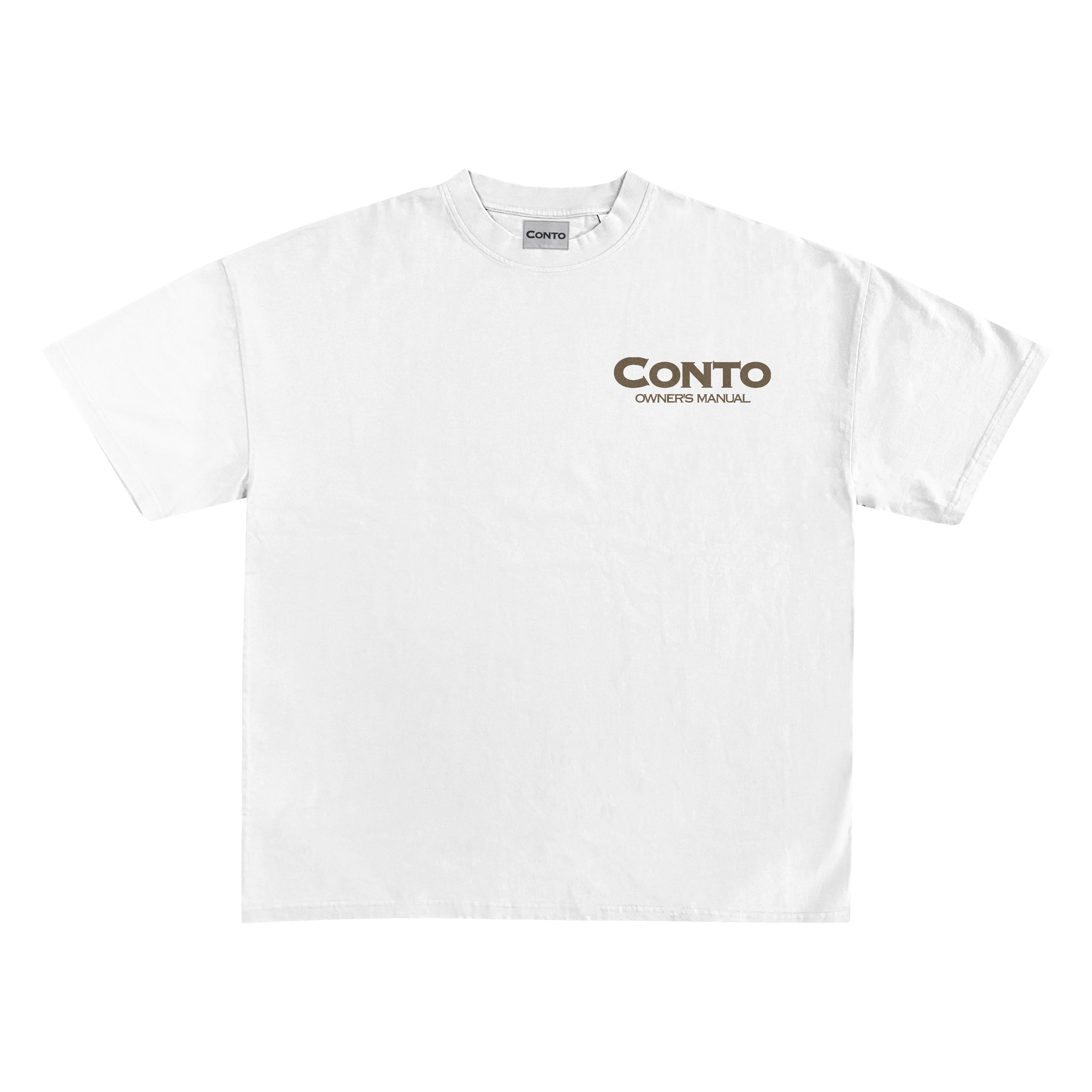 CONTO OWNERS MANUAL T-SHIRT - WHITE & BROWN.